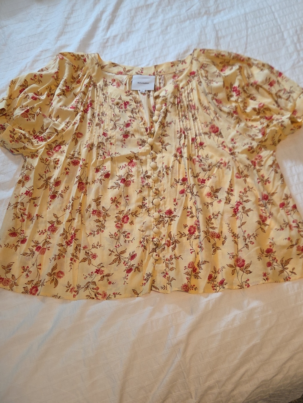 Reformation Yellow Floral Button-Front Women's Top